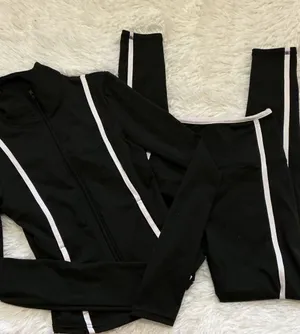 Sommer Ray Black Active Zip Jacket & Leggings Two Piece Set with White Lining thumbnail 1