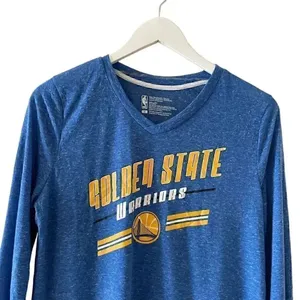 NBA Golden State Warriors Logo V Neck Adidas Women's Royal Long Sleeve Shirt SZ thumbnail 3