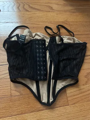 SheIn Black Sheer Corset Top thumbnail 2