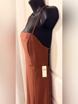 Anthropologie Rust Brown Aline midi dress spaghetti straps minimalist thumbnail 2