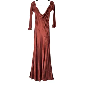 Shona Joy Lino Off Shoulder Tie Maxi‎ Dress Mahogany thumbnail 4