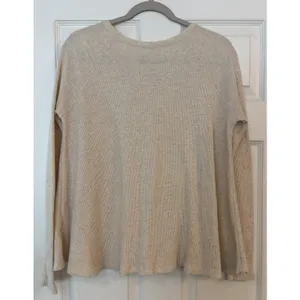 We The Free People Med Waffle‎ Knit Thermal Swing Top Oatmeal Oversized Boho thumbnail 2