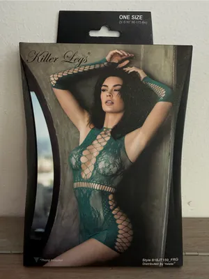 Yelete Killer Legs Green Lace Fishnet Chemise Minidress & Thong Set NIB OSFM thumbnail 1