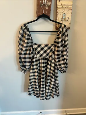 Storia Black and White Gingham Babydoll Dress thumbnail 2