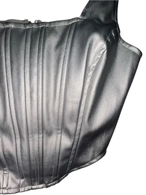Japna Silver Metallic Corset Square Neck Faux Leather Y2K Tank Top thumbnail 3
