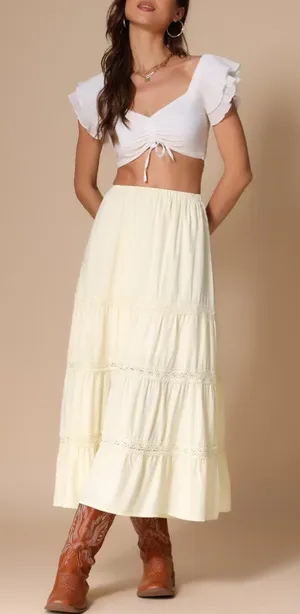 Windsor Cream Front Slit Tiered Maxi Skirt S thumbnail 1