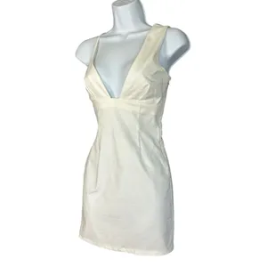 Superdown White Bodycon Slip Dress SMALL Plunging Asymmetrical Club Revolve NEW thumbnail 5