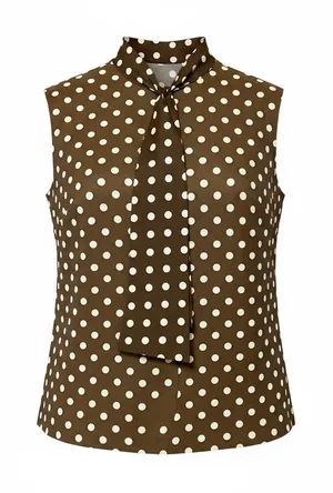 Vintage 1970’s Polka Dot Secretary Blouse Sz L Sleeveless Scarf Tie Neck Retro thumbnail 1