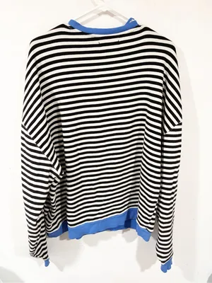 Free People We The Free Classic Striped Crew in Black Combo Black White Large thumbnail 6