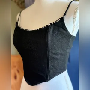 White Fox Boutique Black Sleeveless Bustier 100% Cotton Camisole size S NWOT thumbnail 2