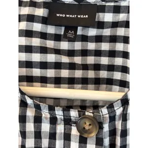 Who What Wear Gingham Puff Sleeve Button Down Blouse Black White Checkered Med. thumbnail 2