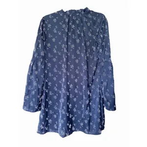 Michael Stars Blue Floral Tunic Bell Sleeve Ruffle Neck Shift Dress XS‎ thumbnail 3