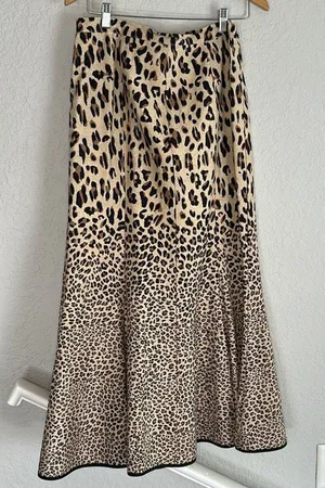 Vintage Odeliah Cheetah Animal Print Maxi Skirt Mermaid Size 10 Stretchy Fall thumbnail 1