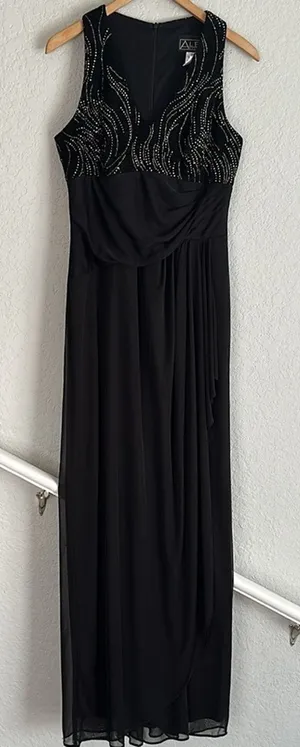 Alex Evenings Black Sleeveless Maxi Formal Dress Sparkle Event Wedding Party thumbnail 1
