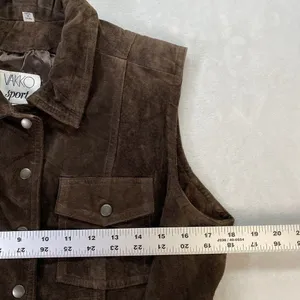 Vakko Vest Womens M Brown Leather Suede Collared snap front Pockets‎ Lined thumbnail 2