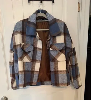 Ci Sono Brown Lined Coat with Blue Knit Collar thumbnail 1