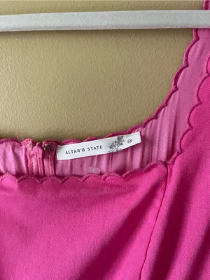 Altar'd State Bright Pink Scalloped Strap Mini Dress thumbnail 4
