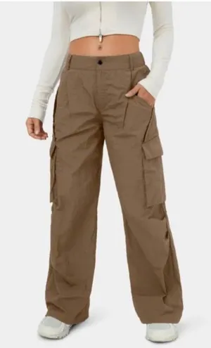 Halara Mid Rise Button Zipper Side Pocket Wide Leg Cargo Size Small Brown NWT thumbnail 1