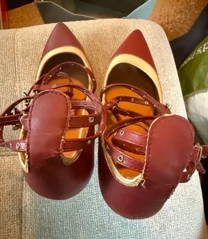 Charlotte Russe Burgundy and Cream Pointed Strappy heels thumbnail 1