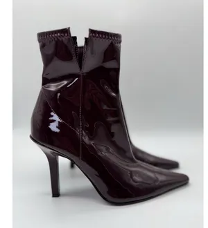 Zara Patent Leather High Heel BURGUNDY Boots Womens 36 thumbnail 4