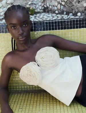ZARA Elegant Cream Floral Bustier Top thumbnail 1