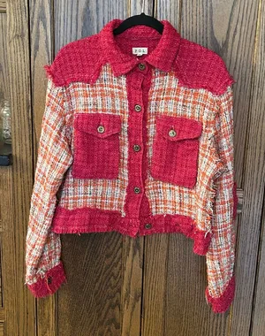 POL Pink Tweed Blazer Jacket Boxy‎ Fit Orange Shacket Medium thumbnail 1