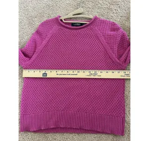 Lauren Ralph Lauren Pink Cotton Waffle Knit Sweater Size Medium Preppy Chic thumbnail 5
