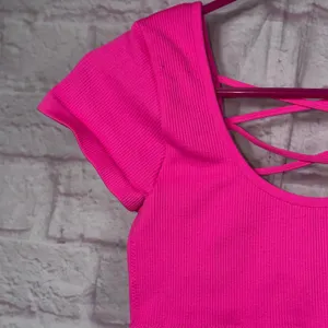 Aerie Medium Pink Ribbed Criss-Cross Back Crop Top thumbnail 2