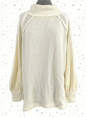 Free People Cream Oversized Fall Knit Sweater Boho Comfort Waffle Top Size M NEW thumbnail 1