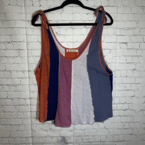 We The Free Free People Carousel Patchwork‎ Tank Top Multi Color Tie Shoulder LG thumbnail 4