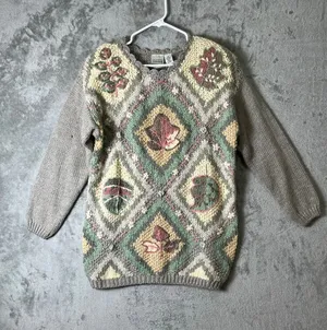 Vintage Ramie Cotton Leaf Knit Sweater Womens Oversized Cottagecore Boho Med New thumbnail 1
