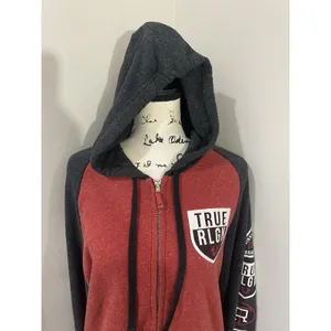 Unisex Raglan True Religion Sz M Red Zip Up Hoodie Sweatshirt thumbnail 7