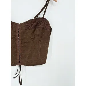 Pacsun LA Hearts Lace Trim Mesh Corset Top Brown Size Medium Boho Indie Festival thumbnail 4