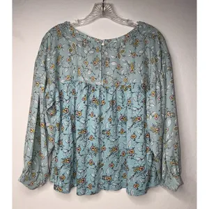 Loft Aqua Floral Print Mixed Media Blouse‎ Women Small Pleated Back Career Party thumbnail 4