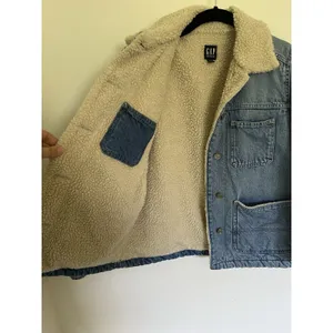 GAP Patch Pocket Sherpa Denim Jacket Chore Coat Barn Style Xs Petite Oversized thumbnail 3