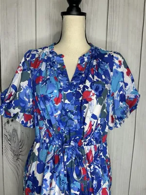 Sugarlips Floral Ginny Bubble Sleeve Midi Dress Sz M V-Neck Drawstring Waist thumbnail 2