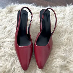 Cherry Red Faux Pantent Block Heel Sling Back Pointy Heels EU 40 / US 9 thumbnail 2