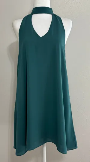 The Impeccable Pig Dress Green Halter Keyhole Mini Flowy Shift Wedding Party M thumbnail 1