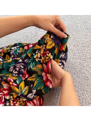 Vintage 90s SG Harper Floral Midi Skirt Womens M Black Rayon Cottagecore Grunge thumbnail 5