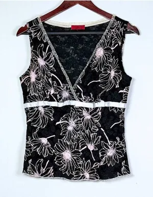 Vintage Y2K Speechless Black Lace Going Out Top Pink Floral XL Fairy Whimsigoth thumbnail 1