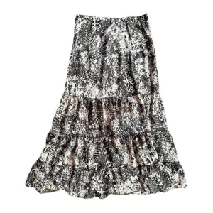 CAbi Tiered Convertible Midi Dress Maxi Skirt Black White Peasant Boho Medium thumbnail 1