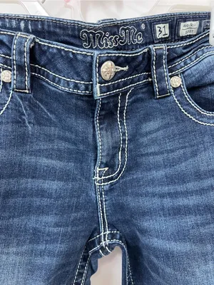 Miss Me Women's Dark Blue sequin Embroidered pockets mid rise Bootcut Jeans 31 thumbnail 15