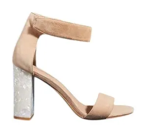 Jeffrey Campbell Lindsay Heels 3.5" sz 10 Suede Leather Nude Lucite Sparkle Heel thumbnail 1