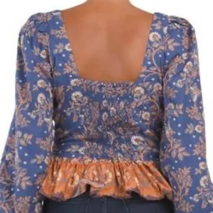 House of Harlow 1960 Peplum Top Women‎ S Blue Floral Lace-Up Boho Puff Sleeve thumbnail 7