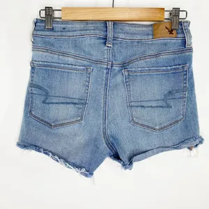 American Eagle Hi-Rise Light Wash Blue Denim‎ Raw Hem Shorts Women's Size 6 thumbnail 2