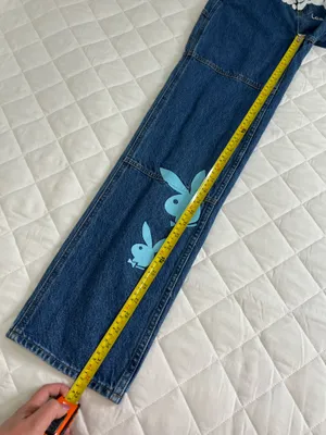 PacSun Playboy Los Angeles Graphic Jeans Womens 25 Y2K Straight Leg Denim Floral Bunny thumbnail 9