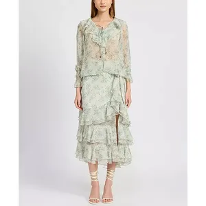 M Skirt NWT Marlene Floral Ruffle Tiered Maxi Cottage Core Romantic Fairy thumbnail 3