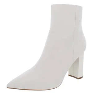 Marc Fisher Olorena White Leather Pointed Toe Block Heel Ankle Boots Size 8.5M thumbnail 1