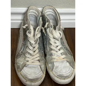 Golden Goose Slide High Top Sneakers 37 Silver Glitter Star GGDB thumbnail 4