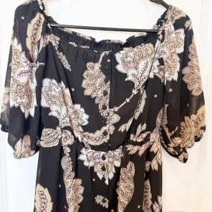 Bardot Paisley Button‎ Midi Dress XS Dark Romantic Coquette Puff Sleeve Black thumbnail 2